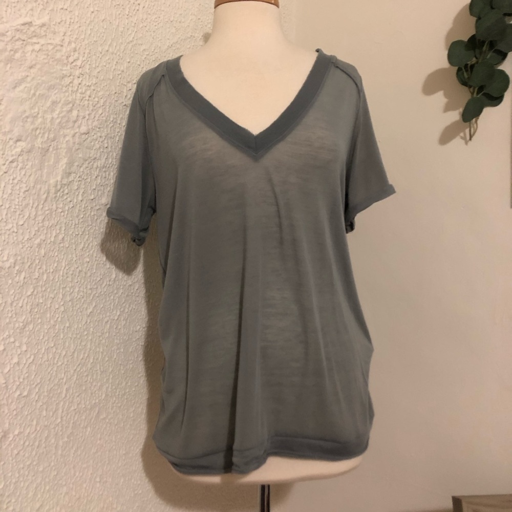 Free People Distressed V neck Tee